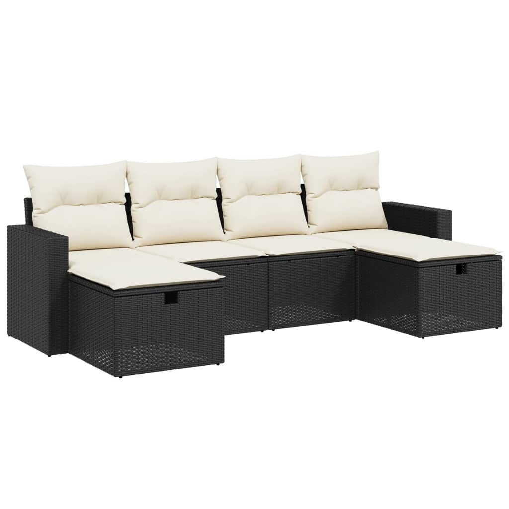 6-delige Loungeset met kussens poly rattan zwart is nu te koop bij PeponiXL, paradijselijk wonen!