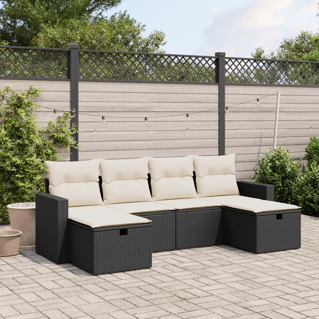 6-delige Loungeset met kussens poly rattan zwart is nu te koop bij PeponiXL, paradijselijk wonen!