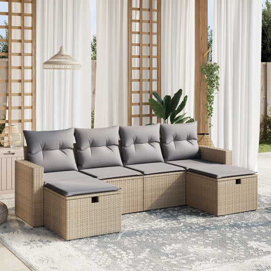 6-delige Loungeset met kussens poly rattan gemengd beige is nu te koop bij PeponiXL, paradijselijk wonen!