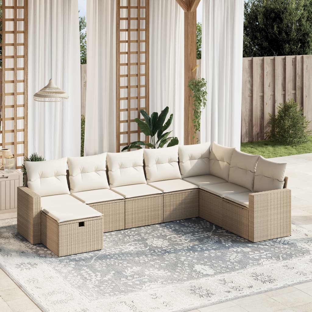 8-delige Loungeset met kussens poly rattan beige is nu te koop bij PeponiXL, paradijselijk wonen!