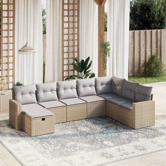 8-delige Loungeset met kussens poly rattan gemengd beige is nu te koop bij PeponiXL, paradijselijk wonen!