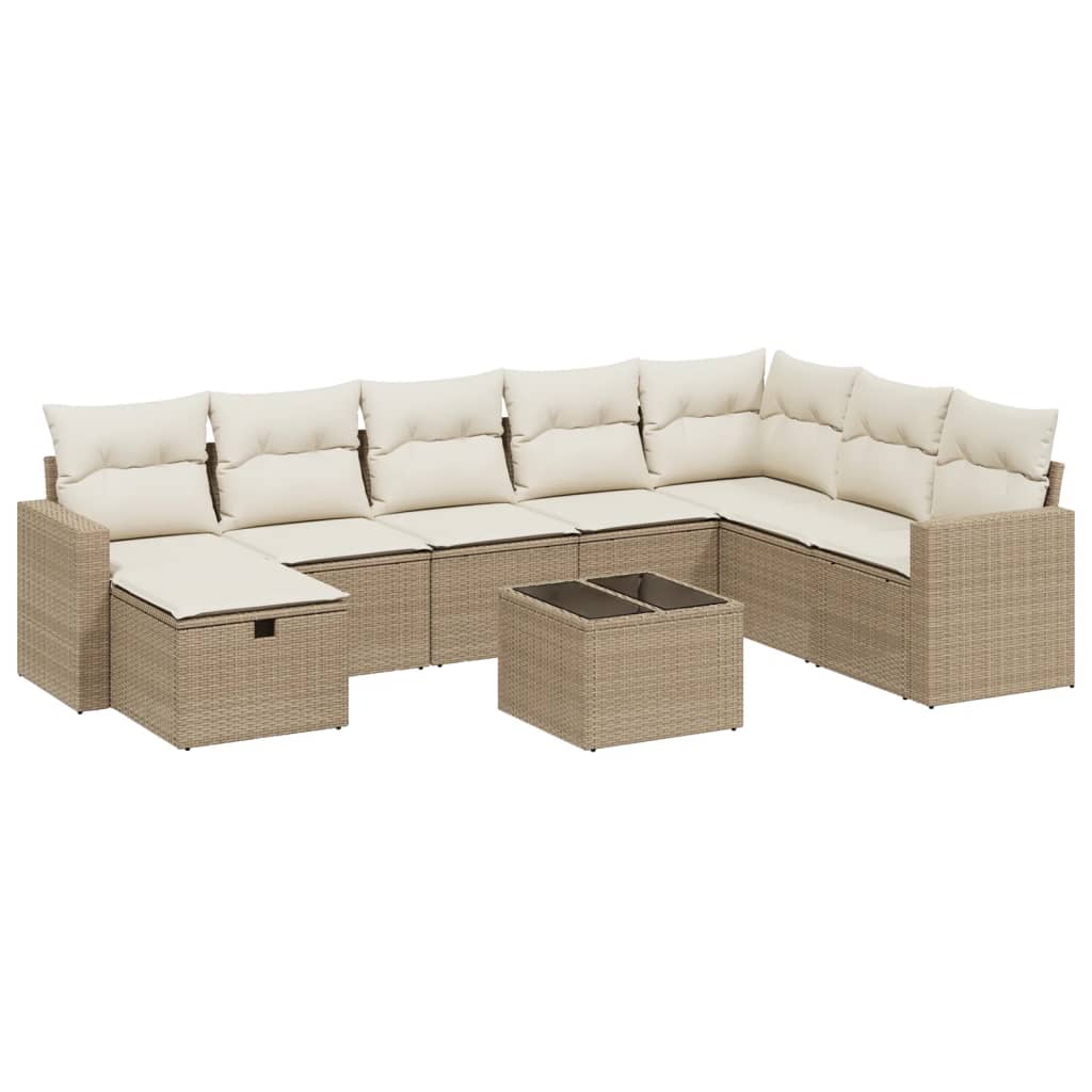 9-delige Loungeset met kussens poly rattan beige is nu te koop bij PeponiXL, paradijselijk wonen!
