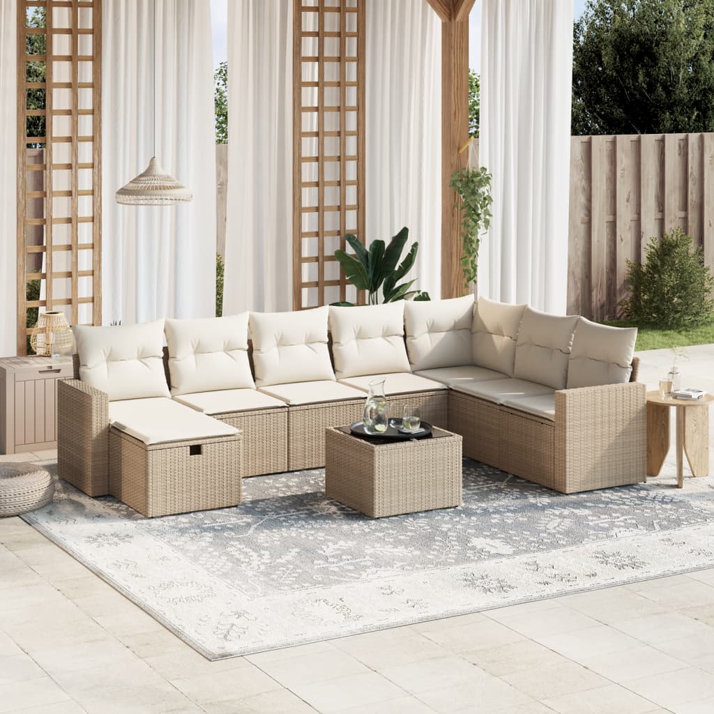 9-delige Loungeset met kussens poly rattan beige is nu te koop bij PeponiXL, paradijselijk wonen!