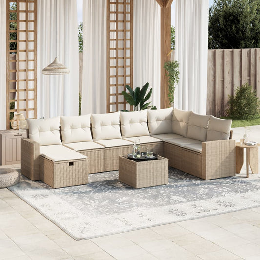 9-delige Loungeset met kussens poly rattan beige is nu te koop bij PeponiXL, paradijselijk wonen!