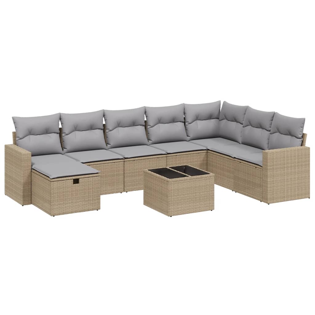 9-delige Loungeset met kussens poly rattan gemengd beige is nu te koop bij PeponiXL, paradijselijk wonen!