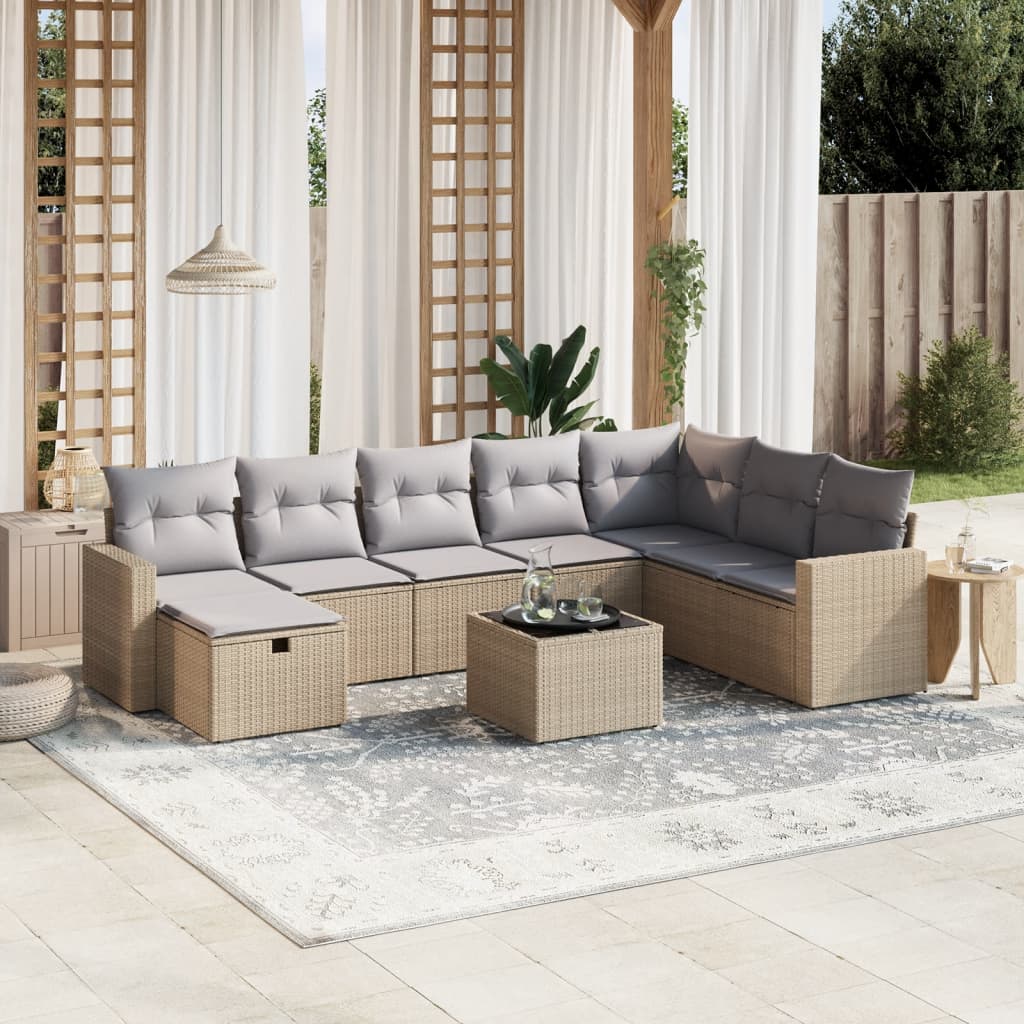 9-delige Loungeset met kussens poly rattan gemengd beige is nu te koop bij PeponiXL, paradijselijk wonen!