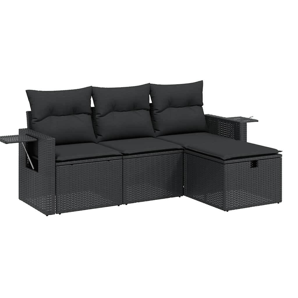4-delige Loungeset met kussens poly rattan zwart is nu te koop bij PeponiXL, paradijselijk wonen!