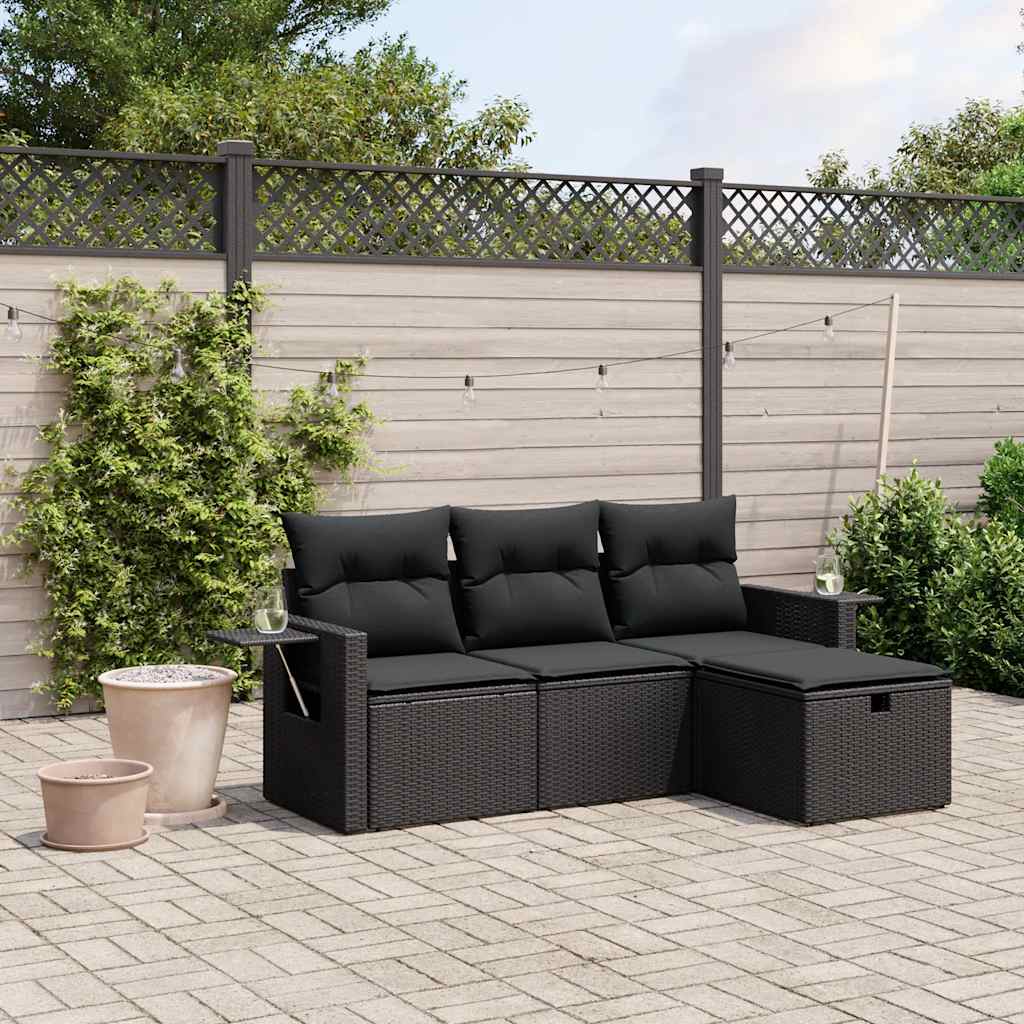 4-delige Loungeset met kussens poly rattan zwart is nu te koop bij PeponiXL, paradijselijk wonen!