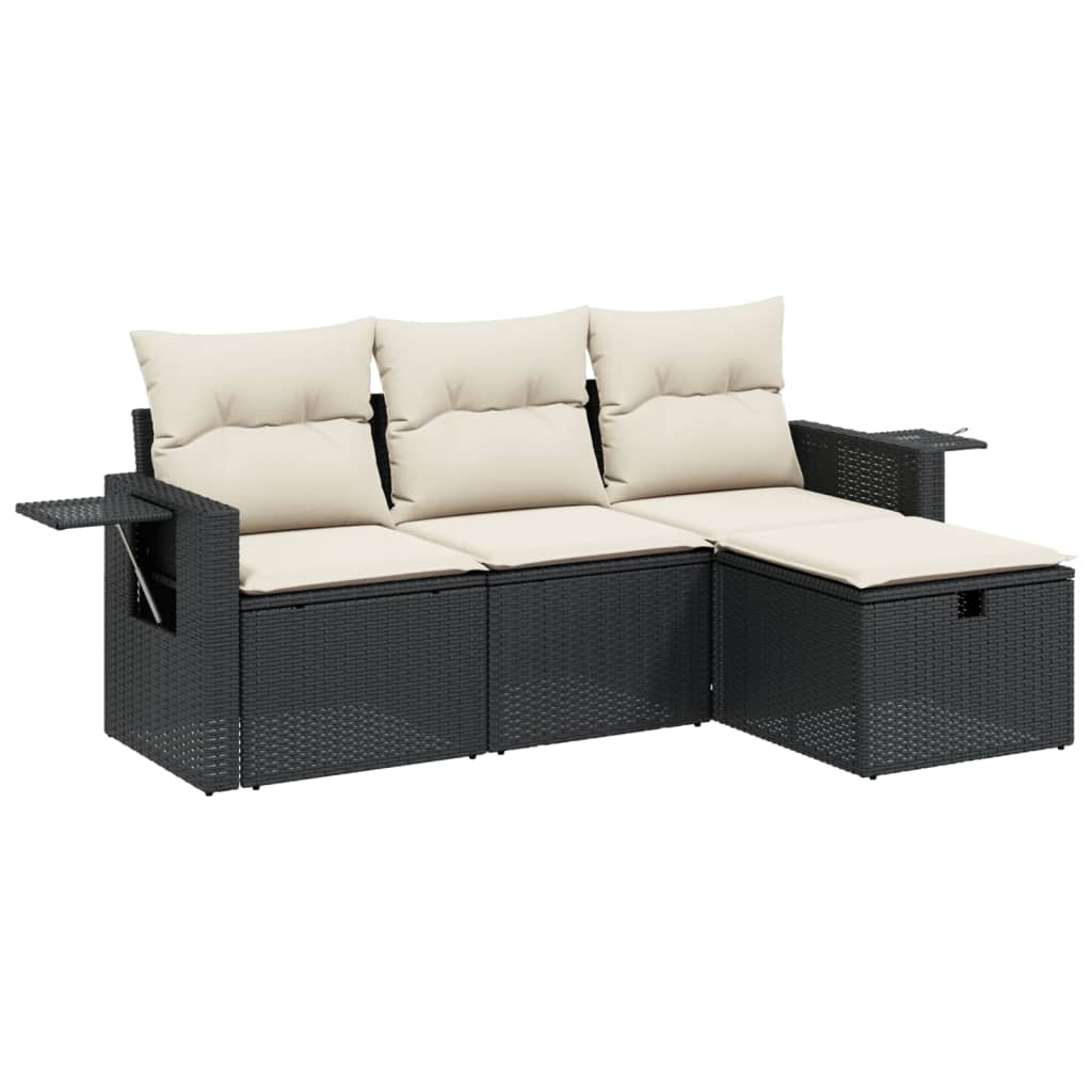 4-delige Loungeset met kussens poly rattan zwart is nu te koop bij PeponiXL, paradijselijk wonen!