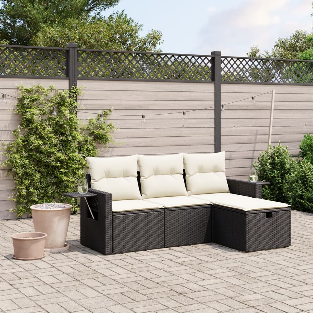 4-delige Loungeset met kussens poly rattan zwart is nu te koop bij PeponiXL, paradijselijk wonen!