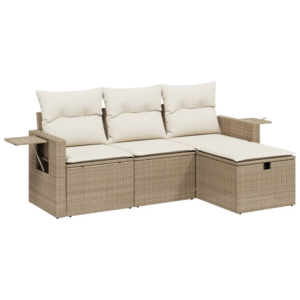 4-delige Loungeset met kussens poly rattan beige is nu te koop bij PeponiXL, paradijselijk wonen!