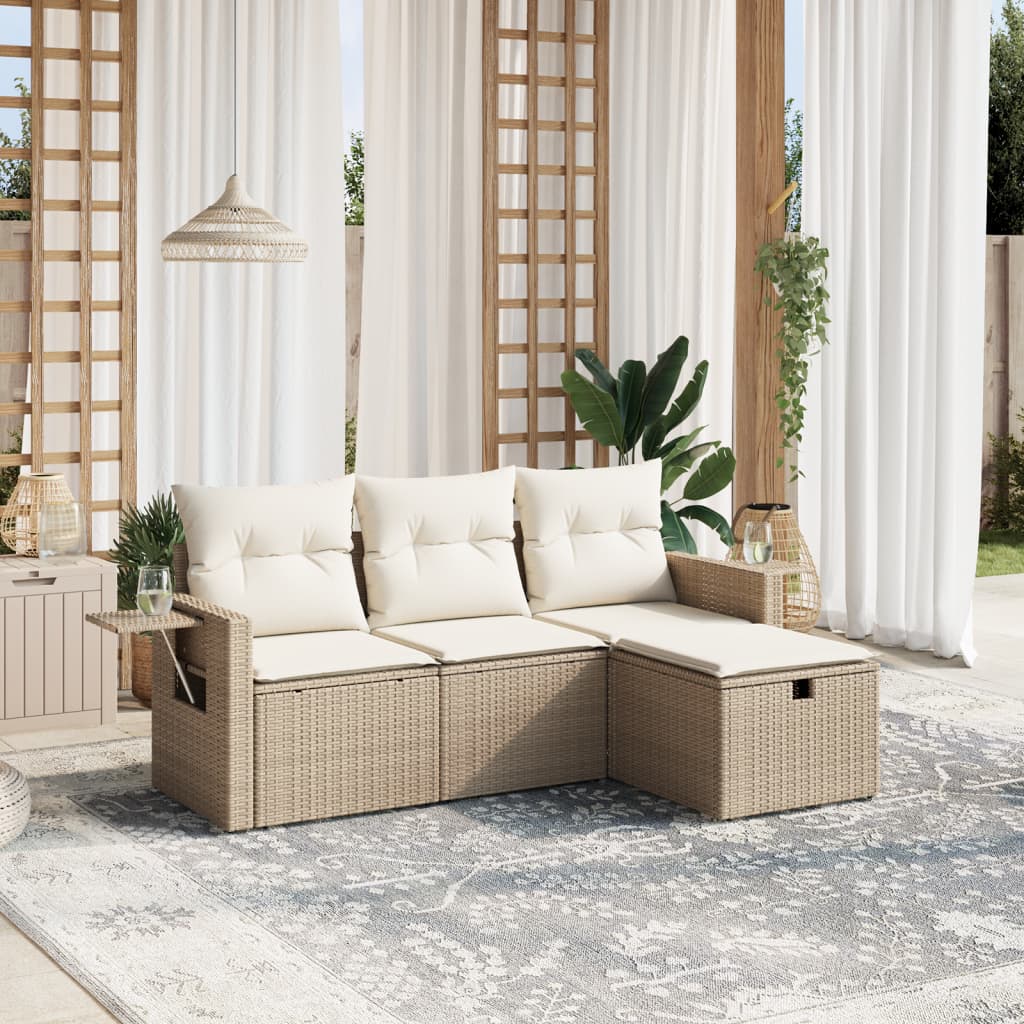 4-delige Loungeset met kussens poly rattan beige is nu te koop bij PeponiXL, paradijselijk wonen!