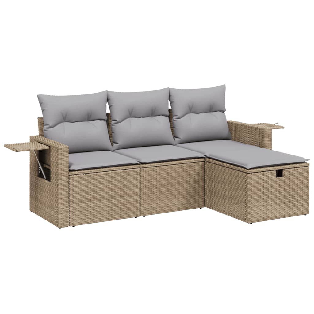 4-delige Loungeset met kussens poly rattan gemengd beige