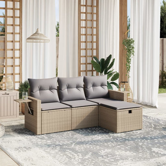 4-delige Loungeset met kussens poly rattan gemengd beige is nu te koop bij PeponiXL, paradijselijk wonen!
