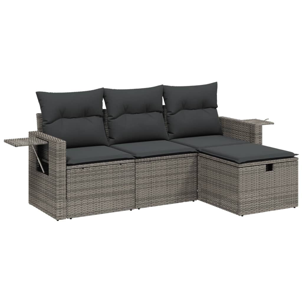 4-delige Loungeset met kussens poly rattan grijs is nu te koop bij PeponiXL, paradijselijk wonen!