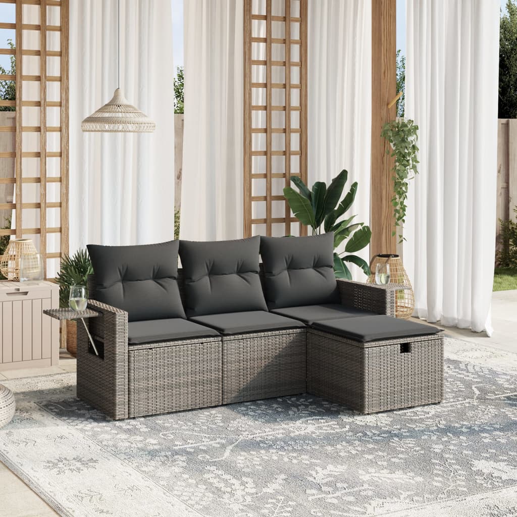4-delige Loungeset met kussens poly rattan grijs is nu te koop bij PeponiXL, paradijselijk wonen!
