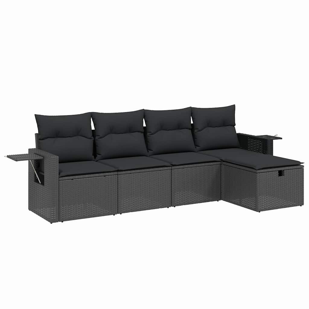 5-delige Loungeset met kussens poly rattan zwart is nu te koop bij PeponiXL, paradijselijk wonen!