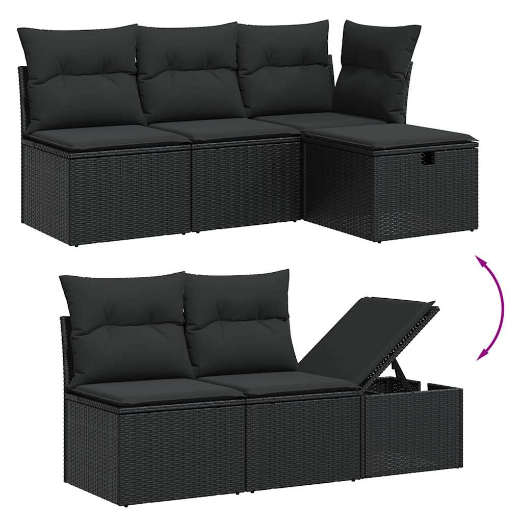 5-delige Loungeset met kussens poly rattan zwart is nu te koop bij PeponiXL, paradijselijk wonen!