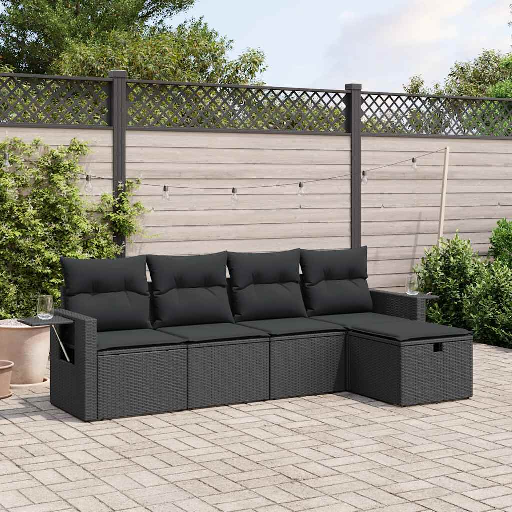 5-delige Loungeset met kussens poly rattan zwart is nu te koop bij PeponiXL, paradijselijk wonen!
