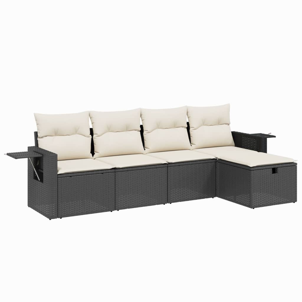 5-delige Loungeset met kussens poly rattan zwart is nu te koop bij PeponiXL, paradijselijk wonen!