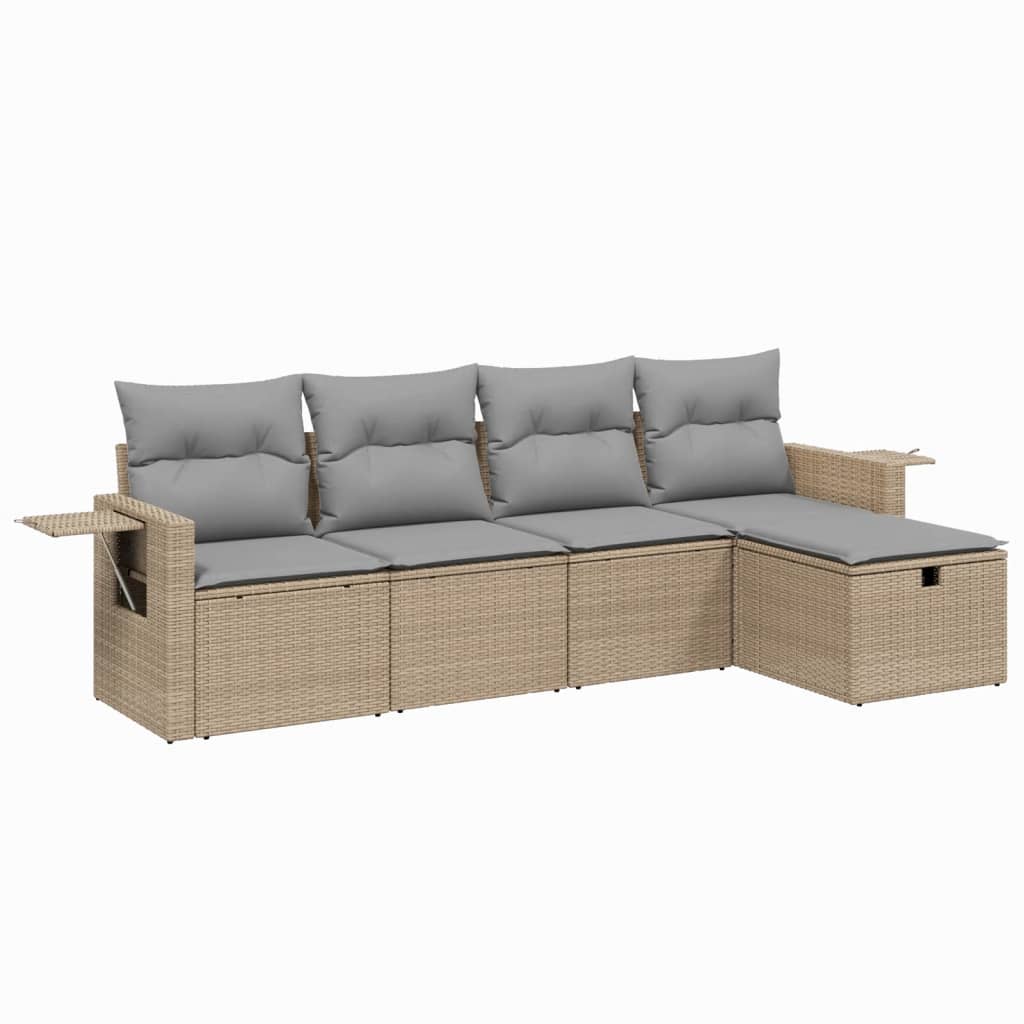 5-delige Loungeset met kussens poly rattan gemengd beige is nu te koop bij PeponiXL, paradijselijk wonen!