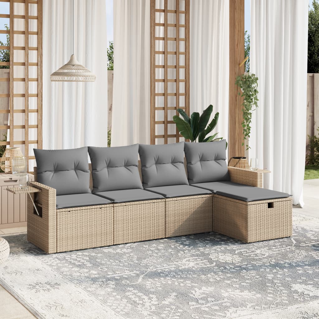 5-delige Loungeset met kussens poly rattan gemengd beige is nu te koop bij PeponiXL, paradijselijk wonen!