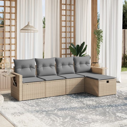 5-delige Loungeset met kussens poly rattan gemengd beige is nu te koop bij PeponiXL, paradijselijk wonen!