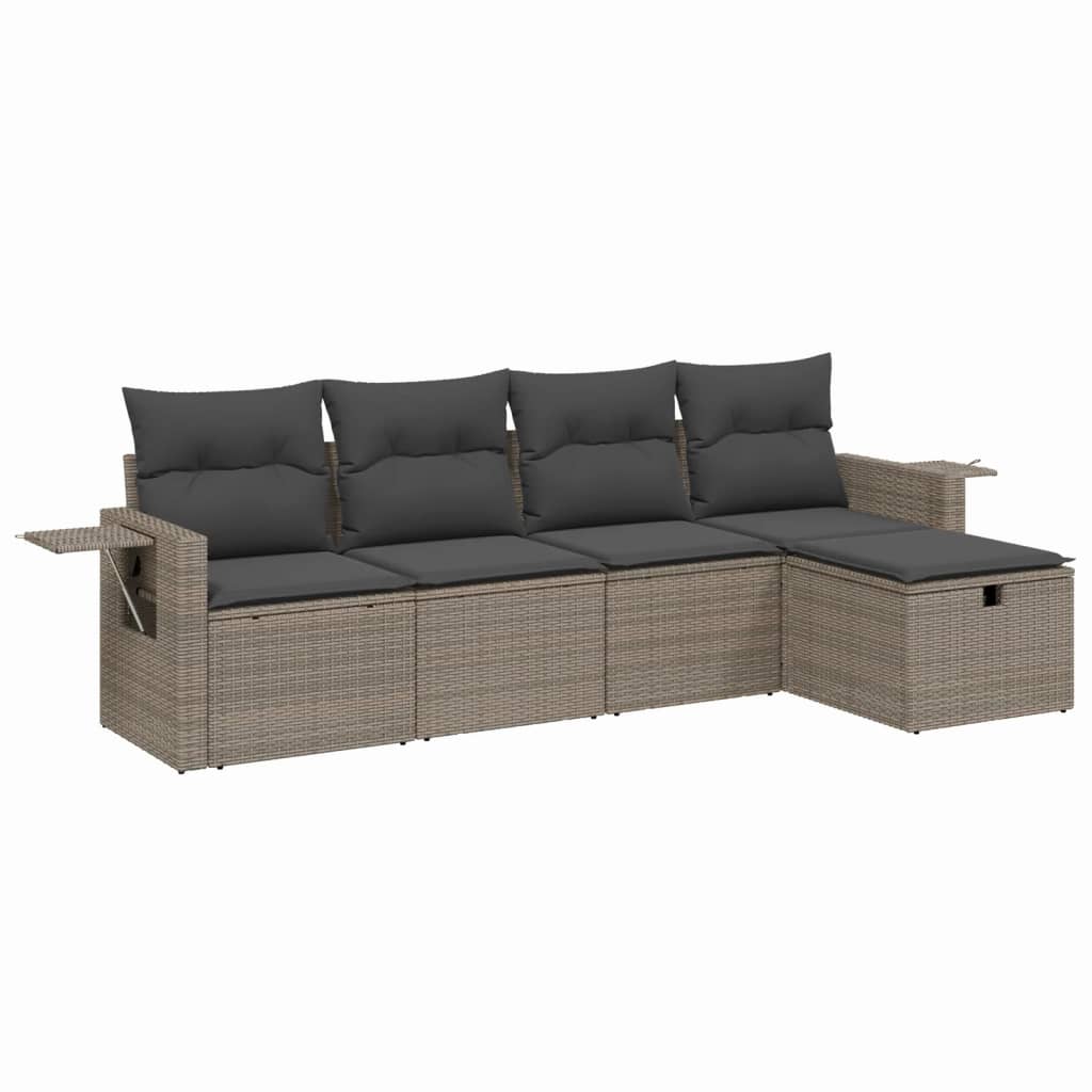 5-delige Loungeset met kussens poly rattan grijs is nu te koop bij PeponiXL, paradijselijk wonen!