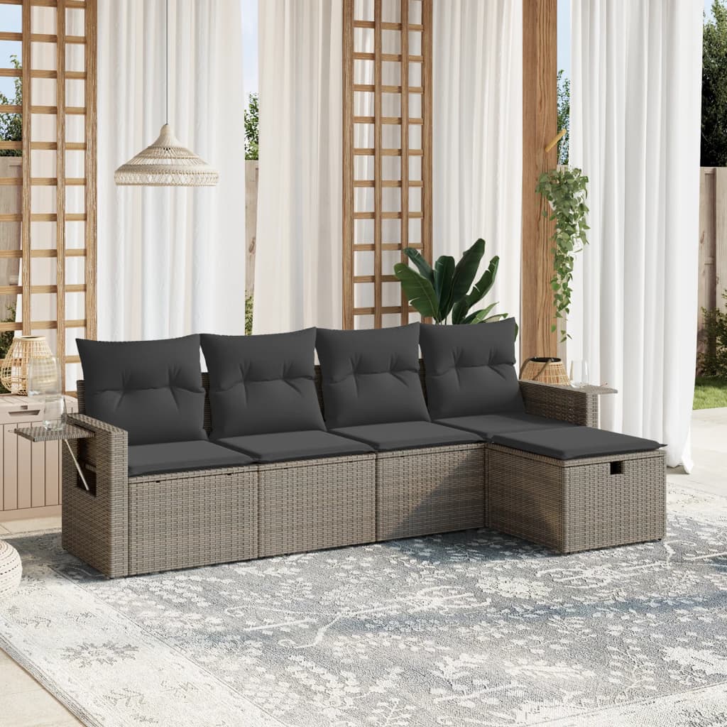 5-delige Loungeset met kussens poly rattan grijs is nu te koop bij PeponiXL, paradijselijk wonen!