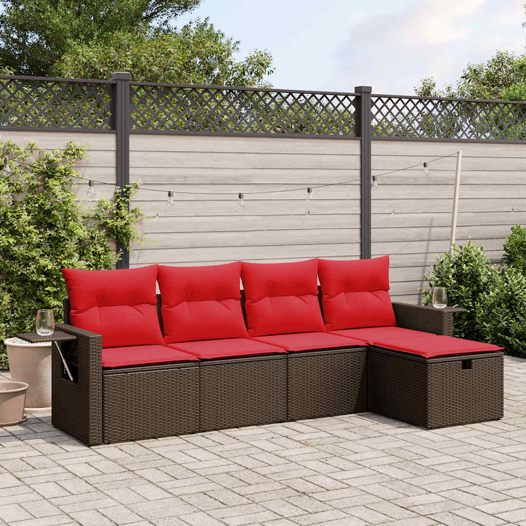 5-delige tuinbankset met kussens, bruin polyrotan is nu te koop bij PeponiXL, paradijselijk wonen!