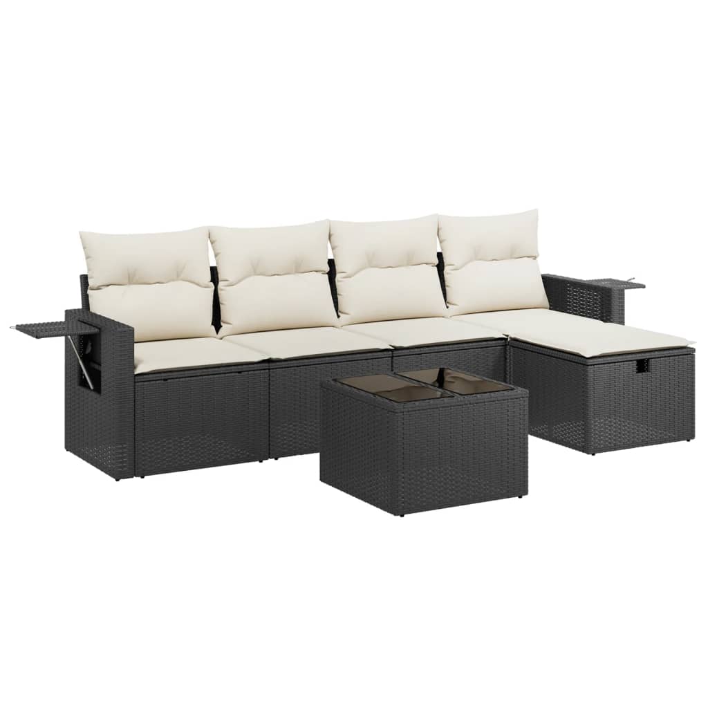 6-delige Loungeset met kussens poly rattan zwart is nu te koop bij PeponiXL, paradijselijk wonen!
