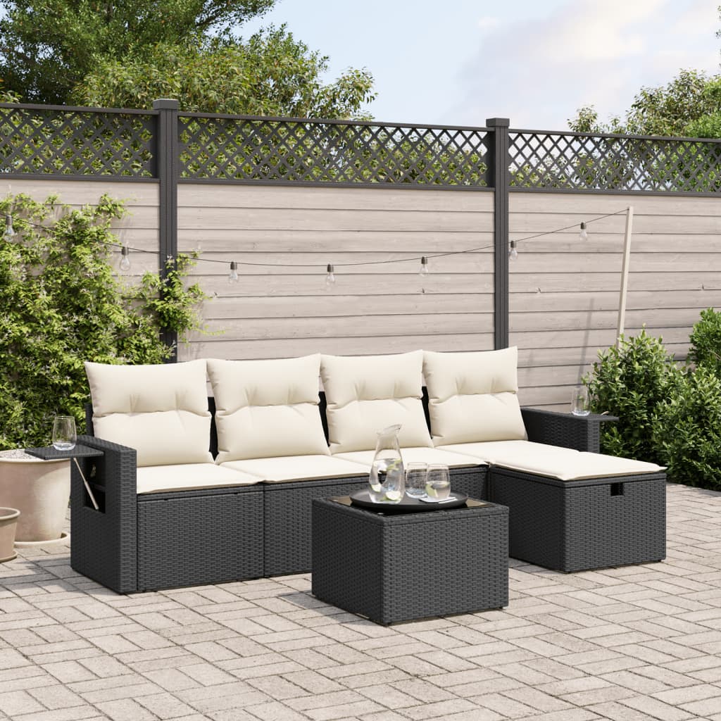 6-delige Loungeset met kussens poly rattan zwart is nu te koop bij PeponiXL, paradijselijk wonen!