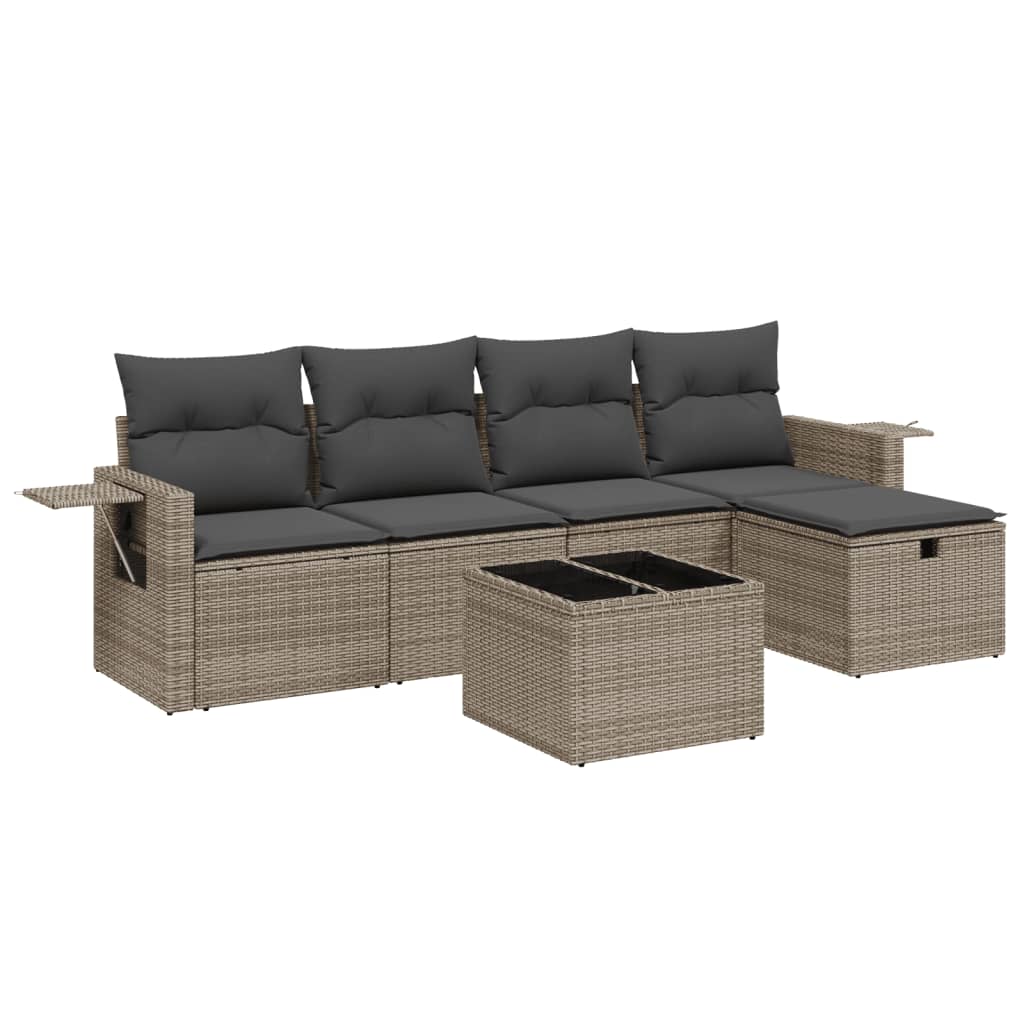 6-delige Loungeset met kussens poly rattan grijs is nu te koop bij PeponiXL, paradijselijk wonen!
