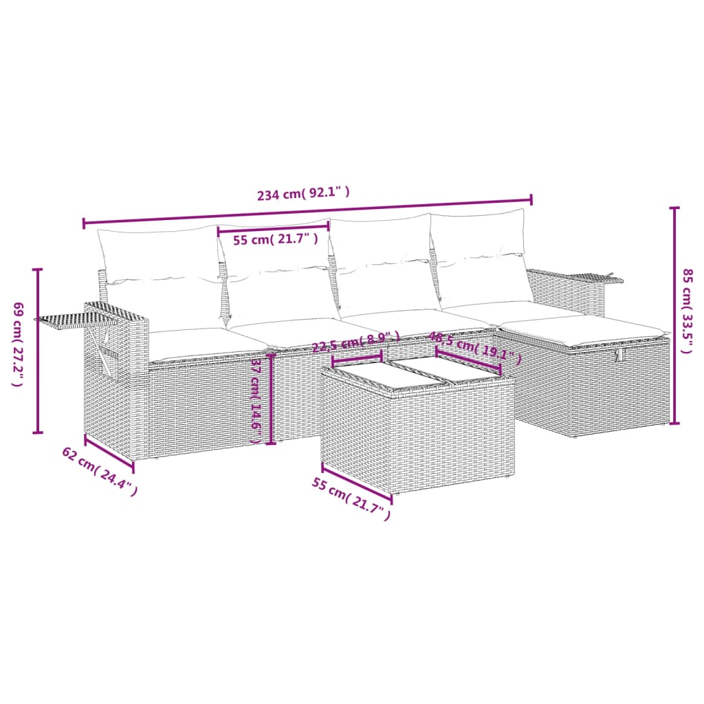 6-delige Loungeset met kussens poly rattan grijs is nu te koop bij PeponiXL, paradijselijk wonen!