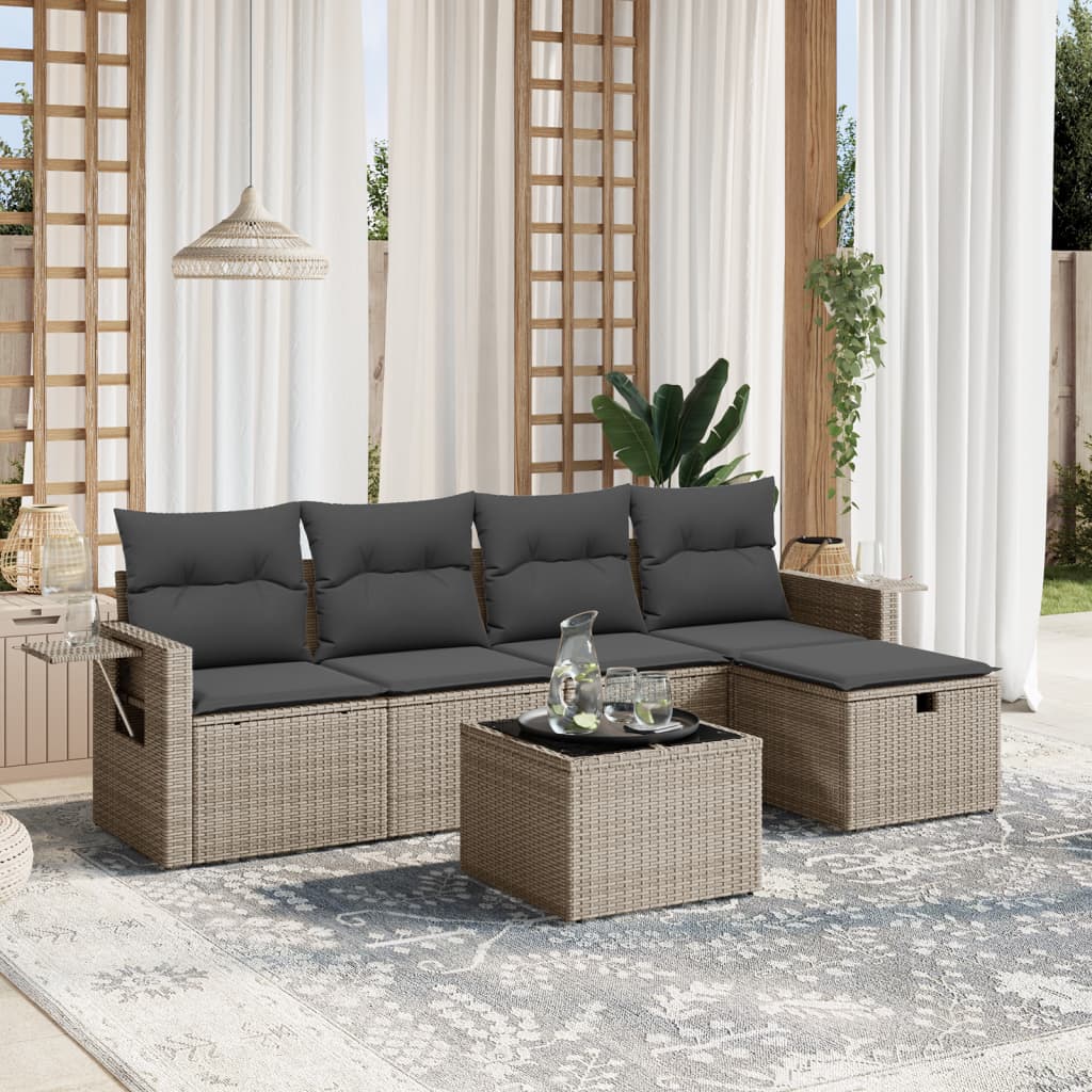 6-delige Loungeset met kussens poly rattan grijs is nu te koop bij PeponiXL, paradijselijk wonen!