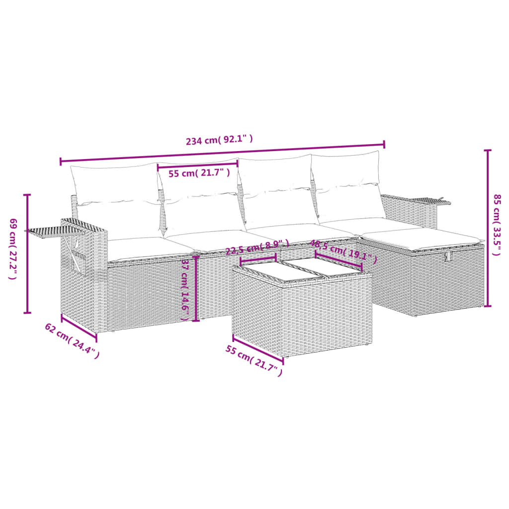 6-delige tuinbankset met kussens, bruin polyrotan is nu te koop bij PeponiXL, paradijselijk wonen!