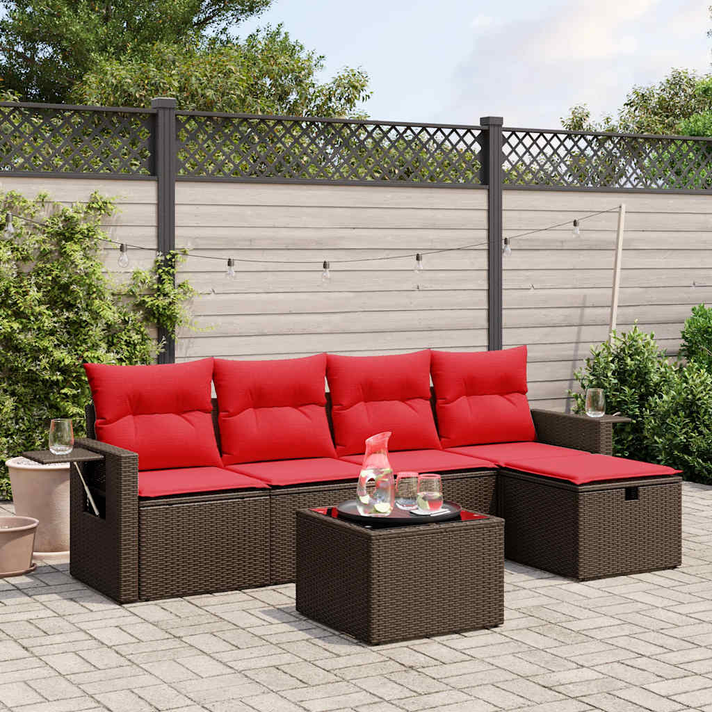 6-delige tuinbankset met kussens, bruin polyrotan is nu te koop bij PeponiXL, paradijselijk wonen!