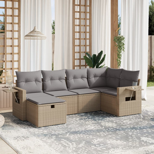 6-delige Loungeset met kussens poly rattan gemengd beige is nu te koop bij PeponiXL, paradijselijk wonen!
