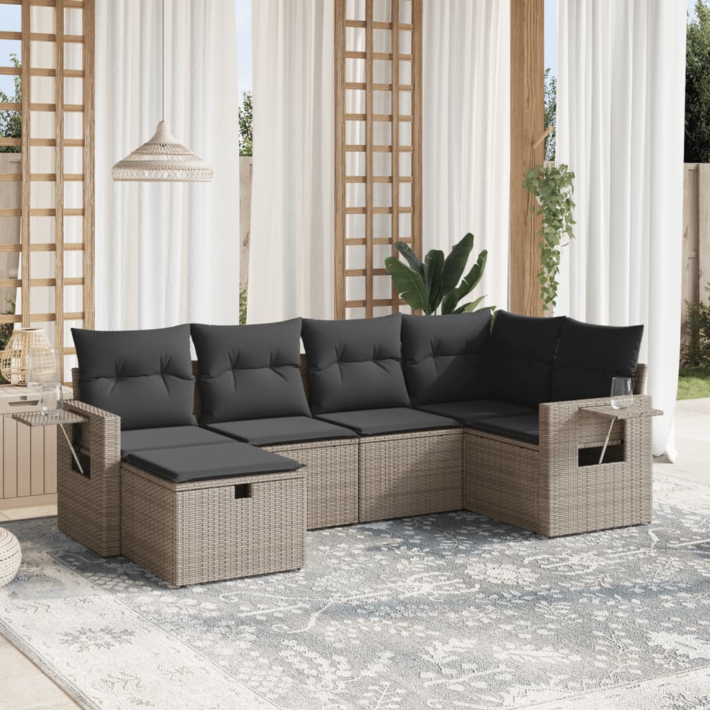 6-delige Loungeset met kussens poly rattan grijs is nu te koop bij PeponiXL, paradijselijk wonen!