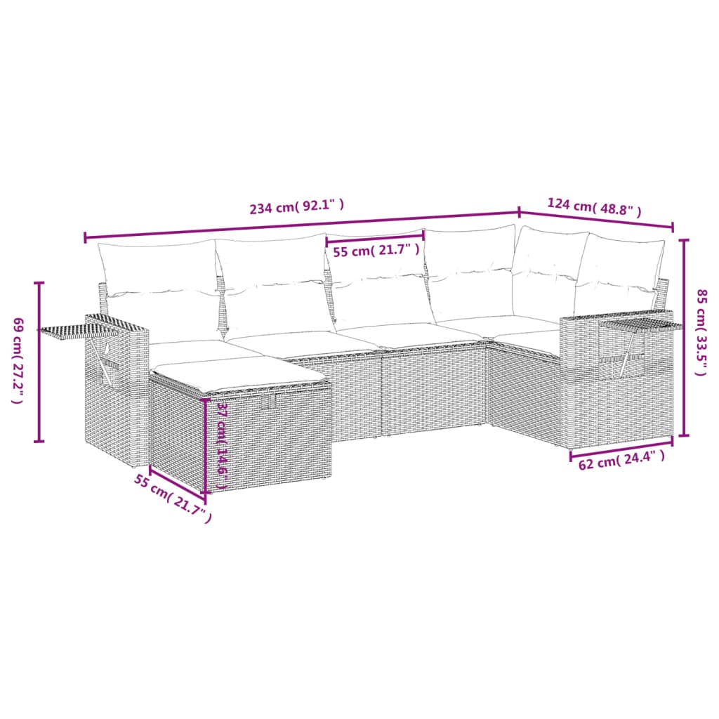 6-delige tuinbankset met kussens, bruin polyrotan is nu te koop bij PeponiXL, paradijselijk wonen!
