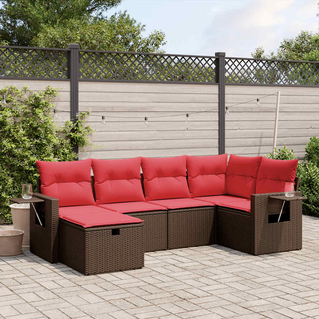 6-delige tuinbankset met kussens, bruin polyrotan is nu te koop bij PeponiXL, paradijselijk wonen!