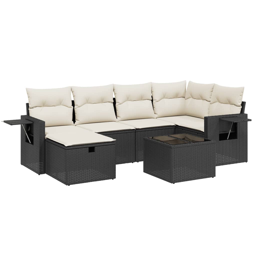 7-delige Loungeset met kussens poly rattan zwart is nu te koop bij PeponiXL, paradijselijk wonen!