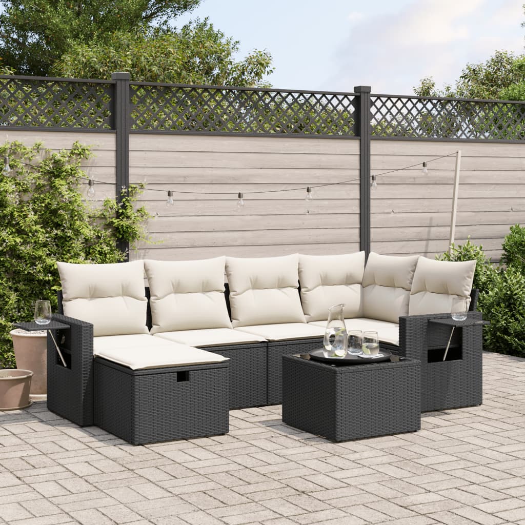 7-delige Loungeset met kussens poly rattan zwart is nu te koop bij PeponiXL, paradijselijk wonen!