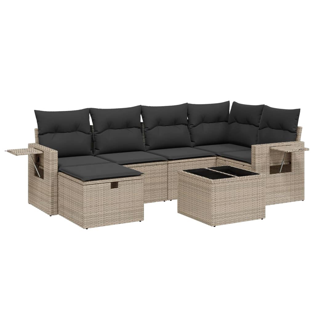 7-delige Loungeset met kussens poly rattan grijs is nu te koop bij PeponiXL, paradijselijk wonen!