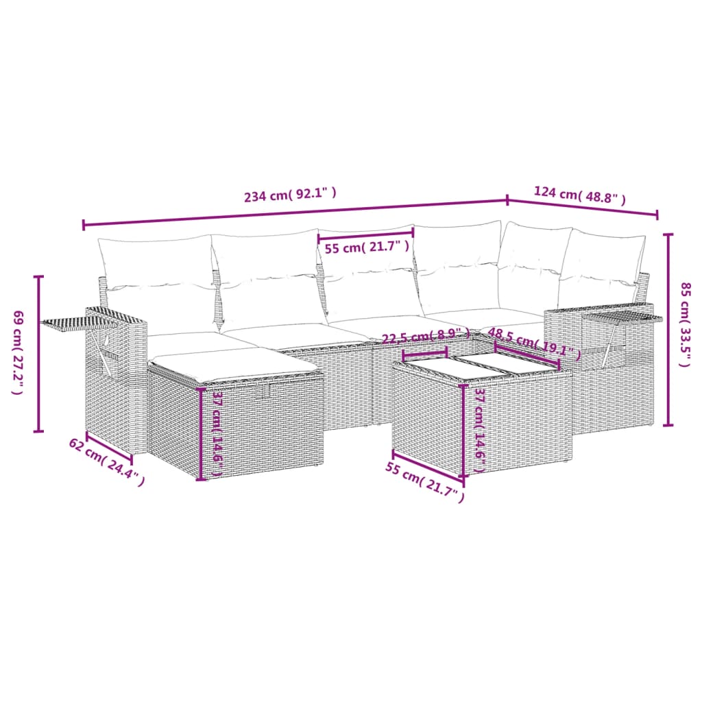 7-delige Loungeset met kussens poly rattan grijs is nu te koop bij PeponiXL, paradijselijk wonen!