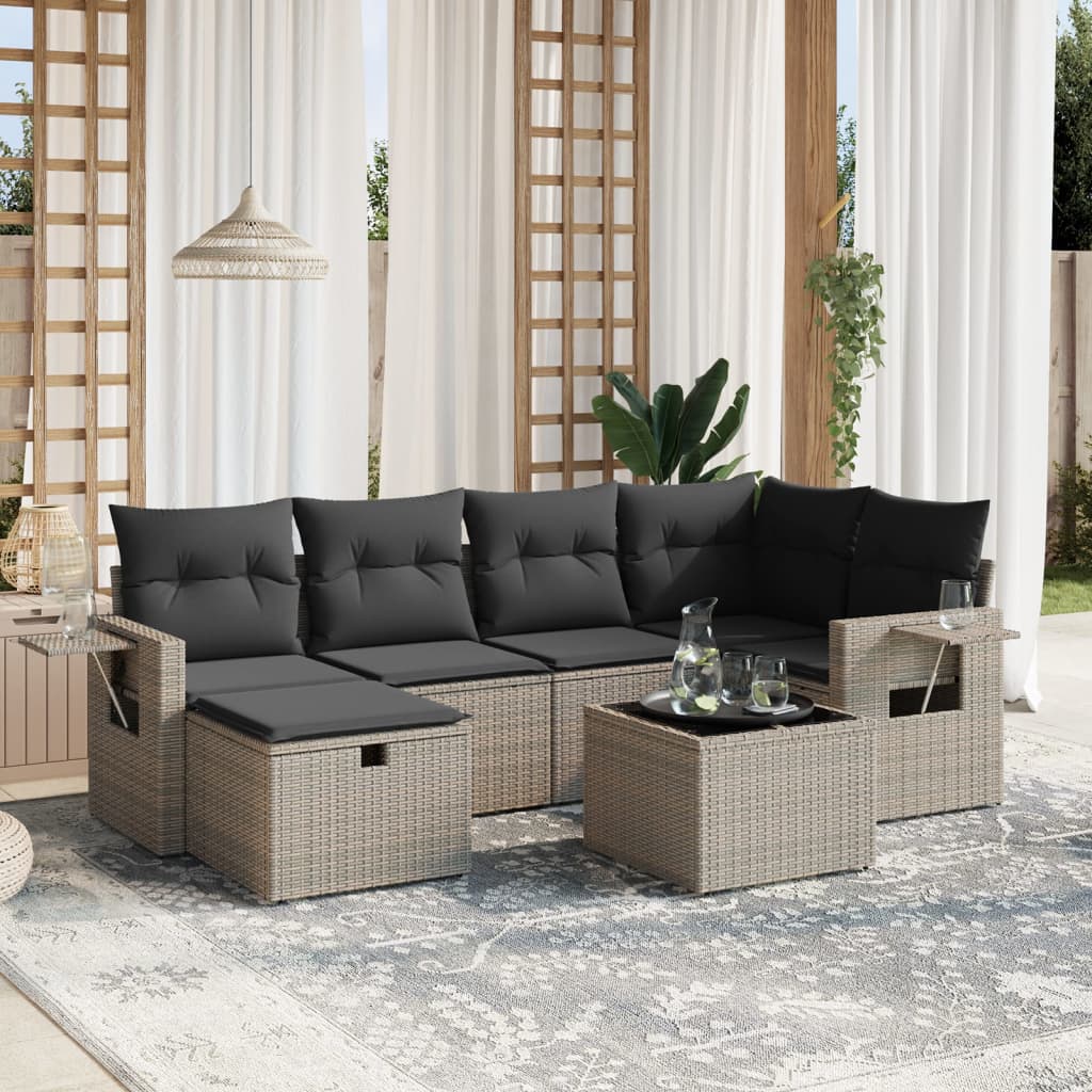 7-delige Loungeset met kussens poly rattan grijs is nu te koop bij PeponiXL, paradijselijk wonen!