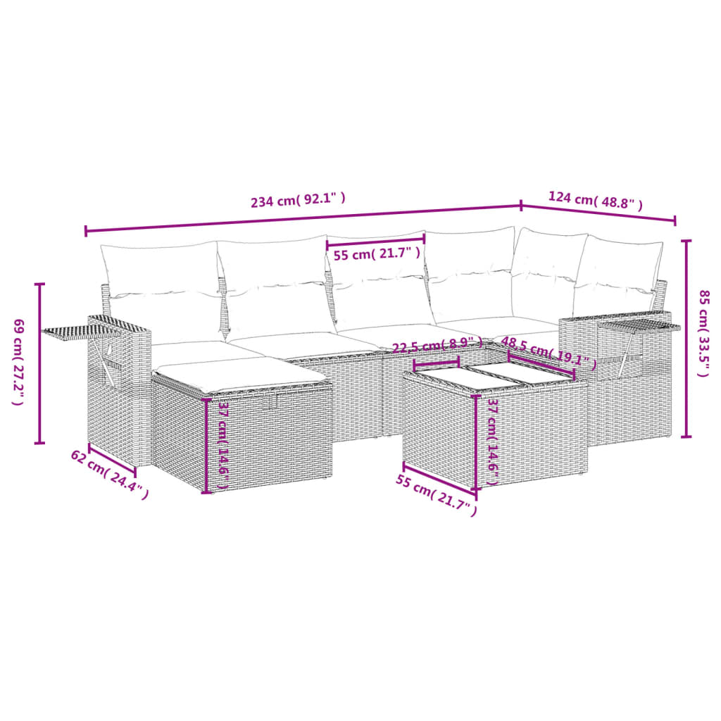 7-delige tuinbankset met kussens, bruin polyrotan is nu te koop bij PeponiXL, paradijselijk wonen!