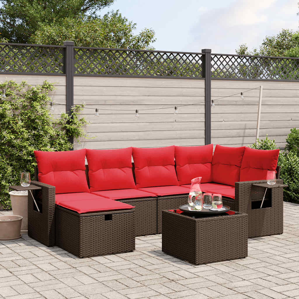 7-delige tuinbankset met kussens, bruin polyrotan is nu te koop bij PeponiXL, paradijselijk wonen!