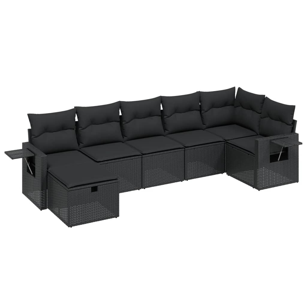 7-delige Loungeset met kussens poly rattan zwart is nu te koop bij PeponiXL, paradijselijk wonen!