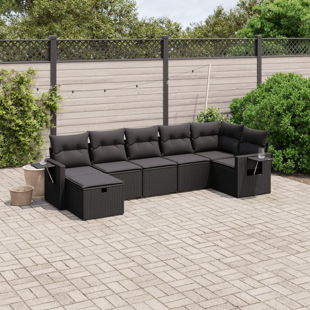 7-delige Loungeset met kussens poly rattan zwart is nu te koop bij PeponiXL, paradijselijk wonen!